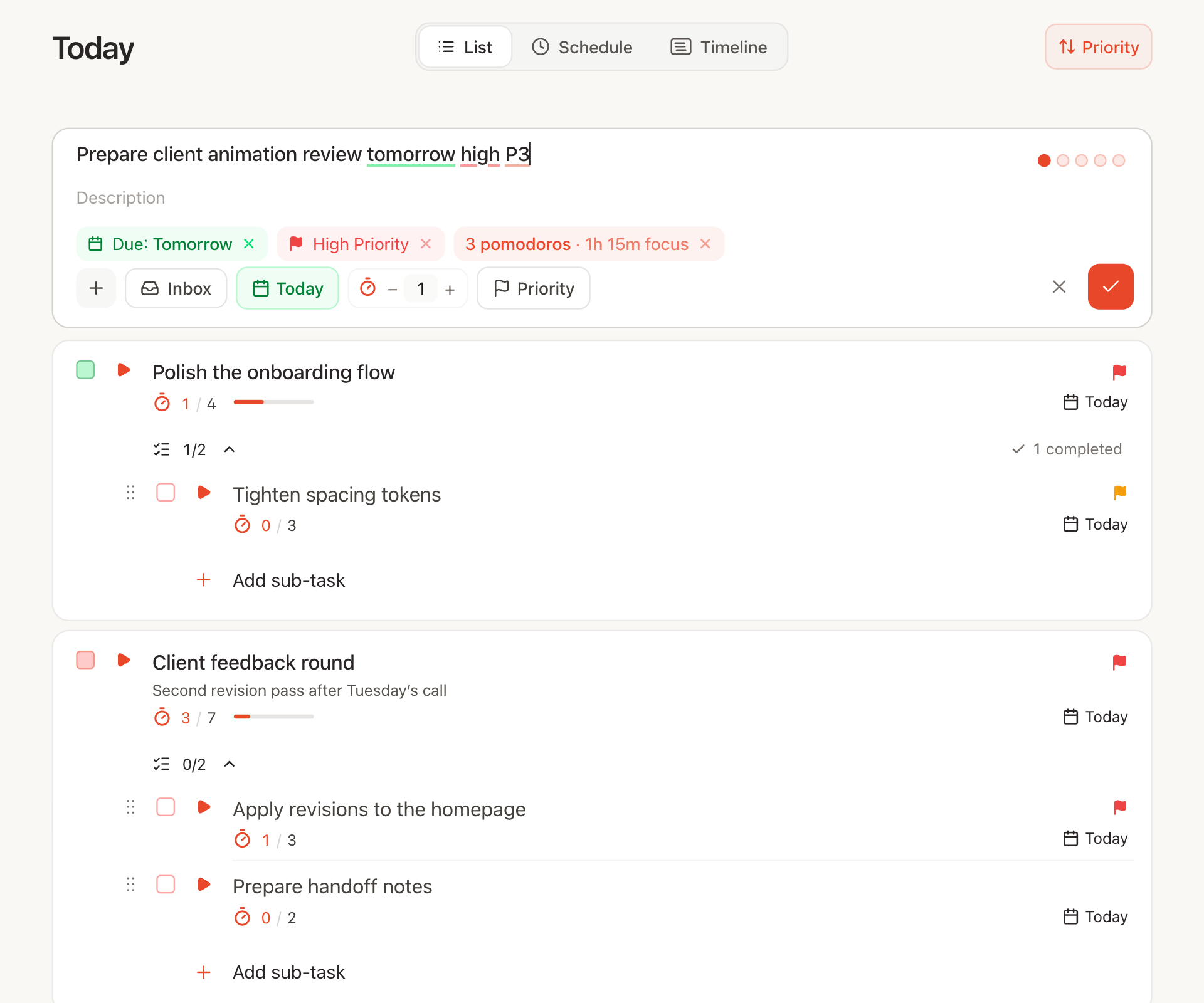 Pomiq task form parsing natural language while typing