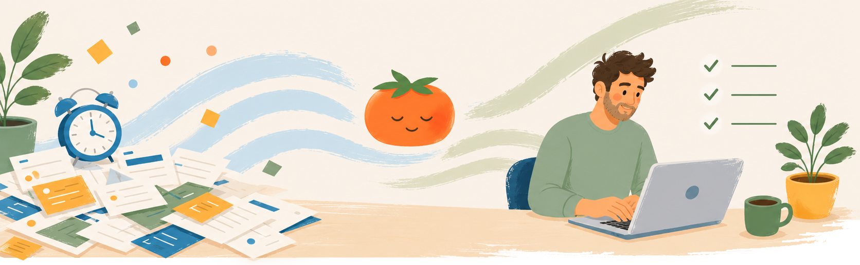 Alexei working beside the calm Pomiq mascot